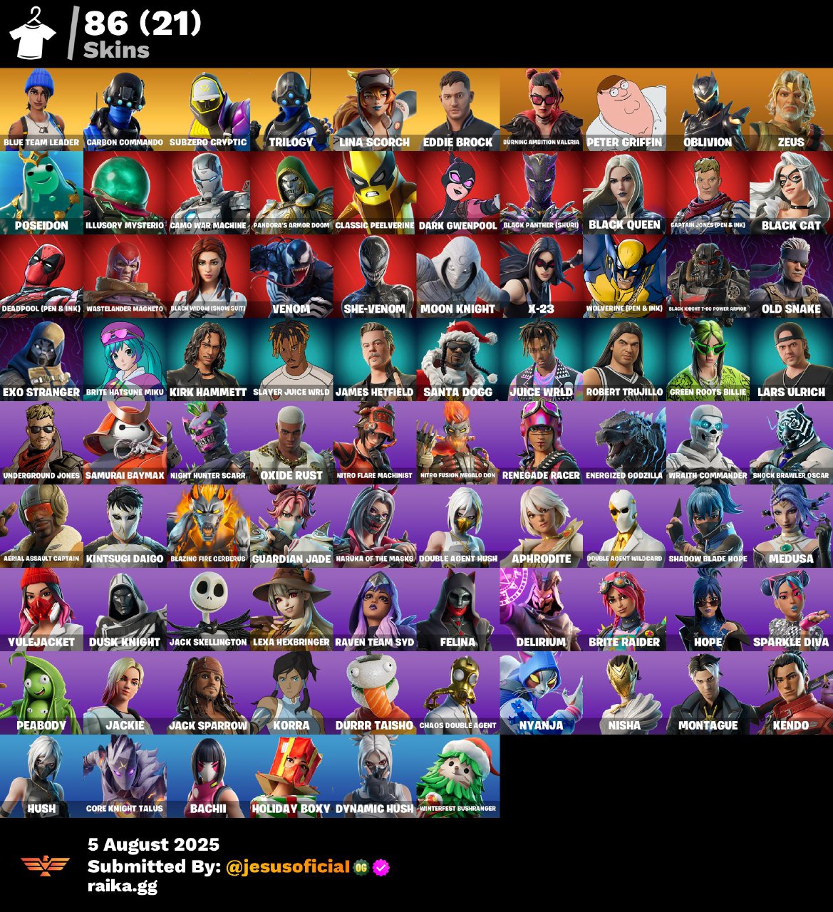 CUENTA FORTNITE 86 SKINS "JELTY + LINA SCORCH + TRILOGY"