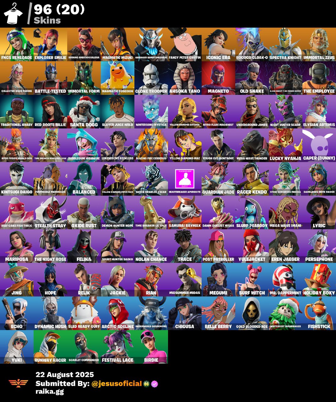 CUENTA FORTNITE 96 SKINS "FNCS RENEGADA + PETER GRIFIN + PASE DE LOS DIOSES"
