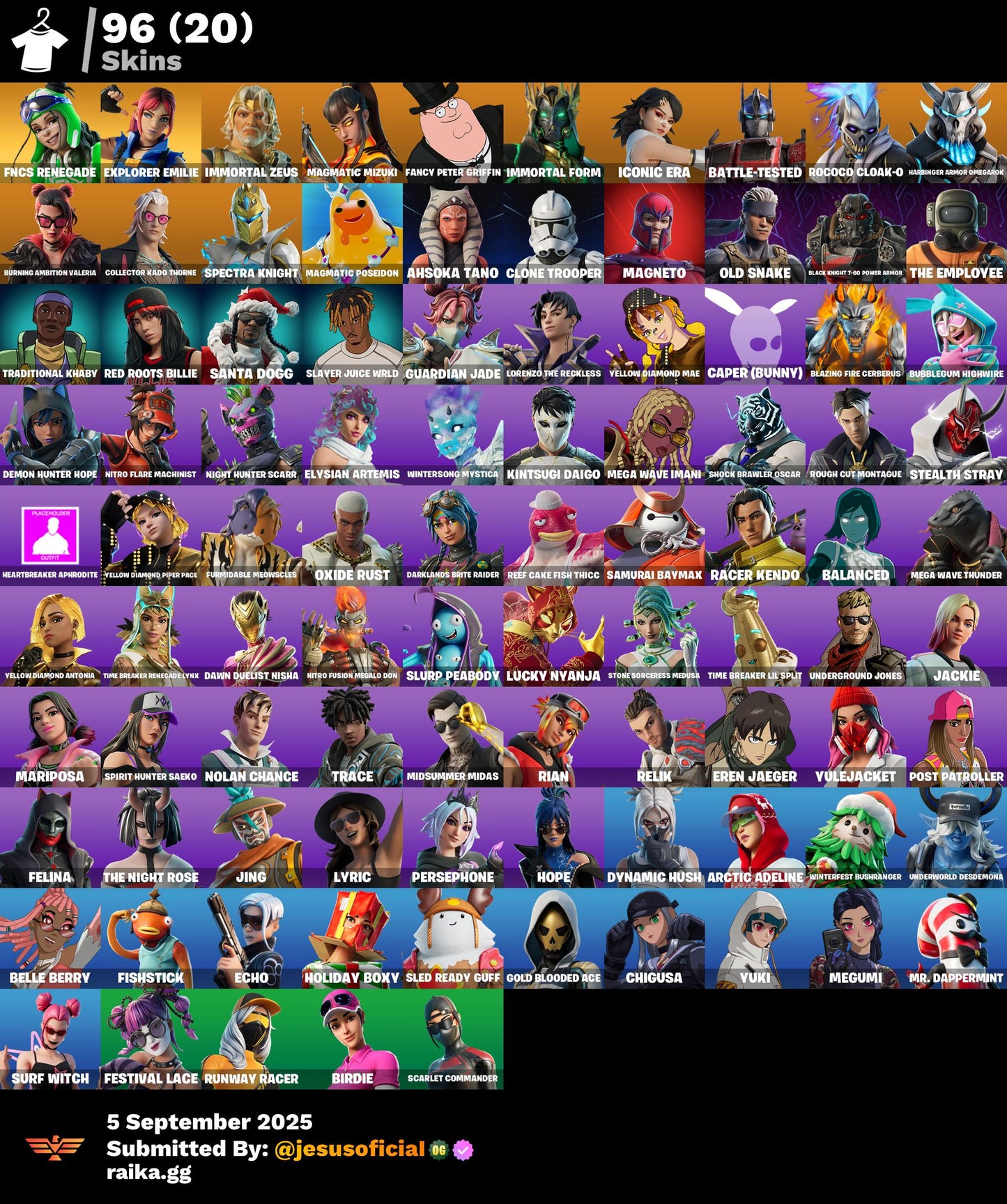 CUENTA FORTNITE 96 SKINS "FNCS RENEGADA + PETER GRIFIN + PASE DE LOS DIOSES"