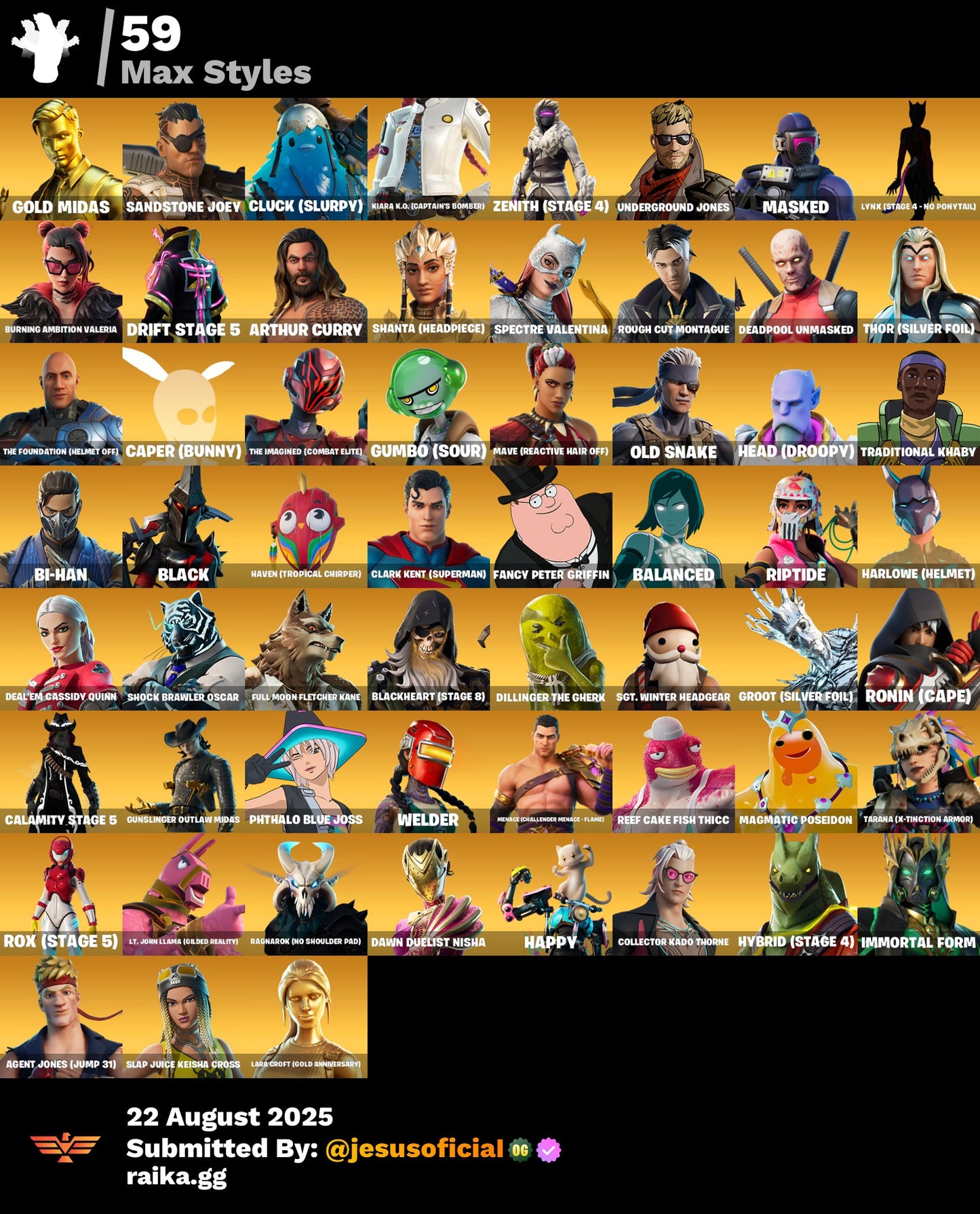 CUENTA FORTNITE 214 SKINS "GOLD MIDAS + JORDANS + STW OG + JUSTICIA NARANJA:"