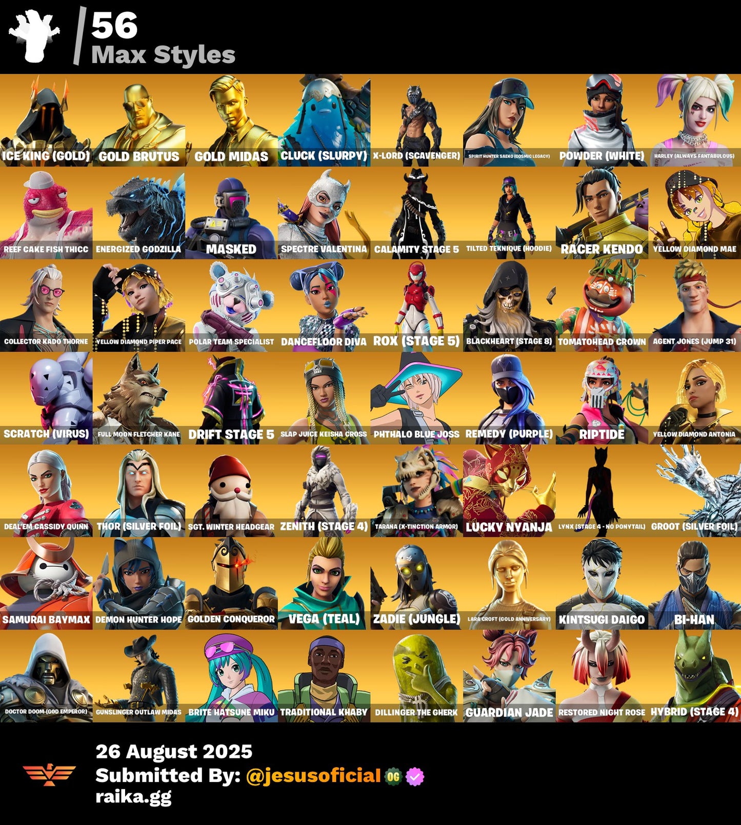 CUENTA FORTNITE 245 SKINS "LARA CROFT + HACHA DE KRATOS + PICO MINTY + RISA DE BURRO:"