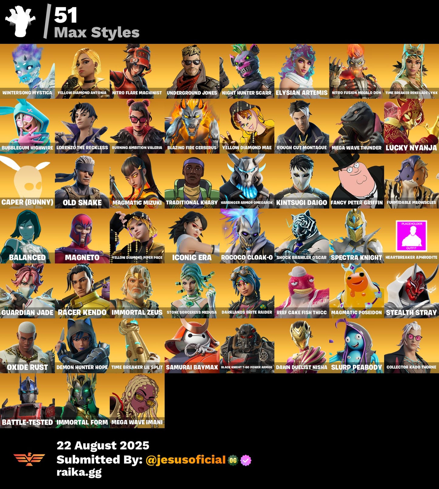 CUENTA FORTNITE 96 SKINS "FNCS RENEGADA + PETER GRIFIN + PASE DE LOS DIOSES"