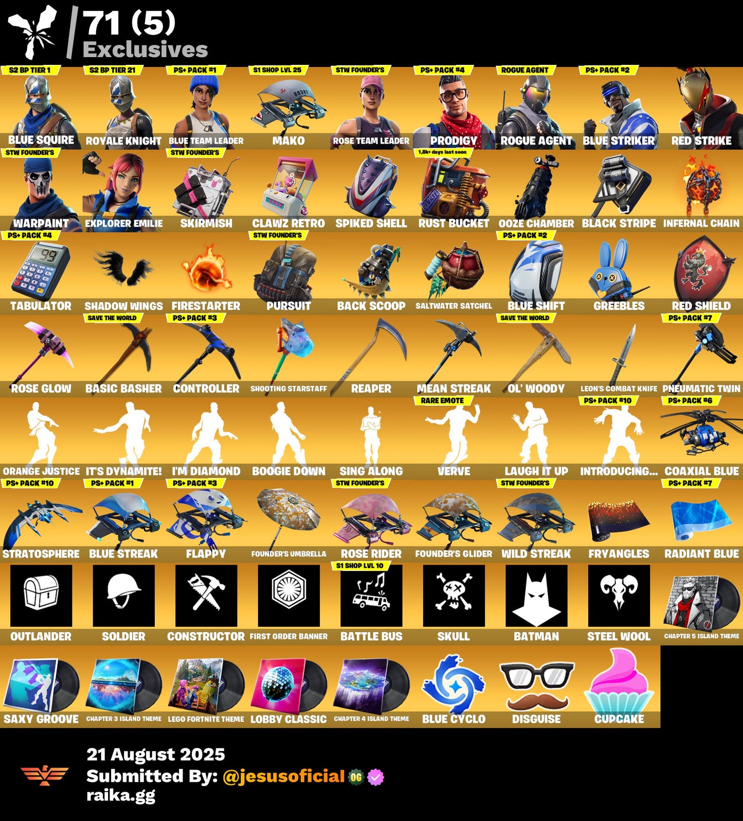 CUENTA FORTNITE 106 SKINS "BLUE SQUIRES + RISA DE BURRO + STW OG + JELTY"
