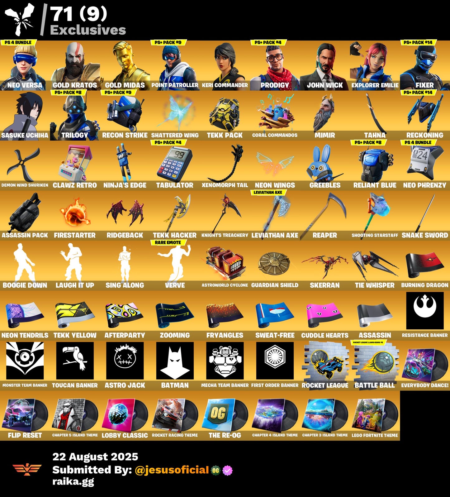 CUENTA FORTNITE 136 SKINS "GOLD MIDAS + NEO VERSA + HACHA DE KRATOS + RISA DE BURRO"