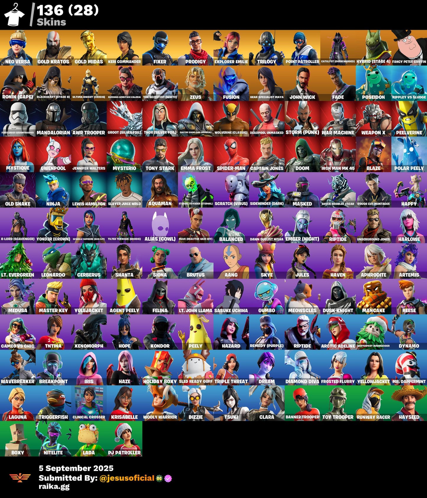 CUENTA FORTNITE 136 SKINS "GOLD MIDAS + NEO VERSA + HACHA DE KRATOS + RISA DE BURRO"