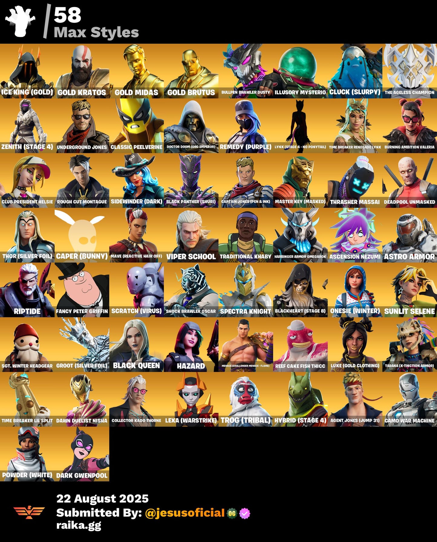 CUENTA FORTNITE 216 SKINS "CHUN-LI + HACHA DE KRATOS + RISA DE BURRO"