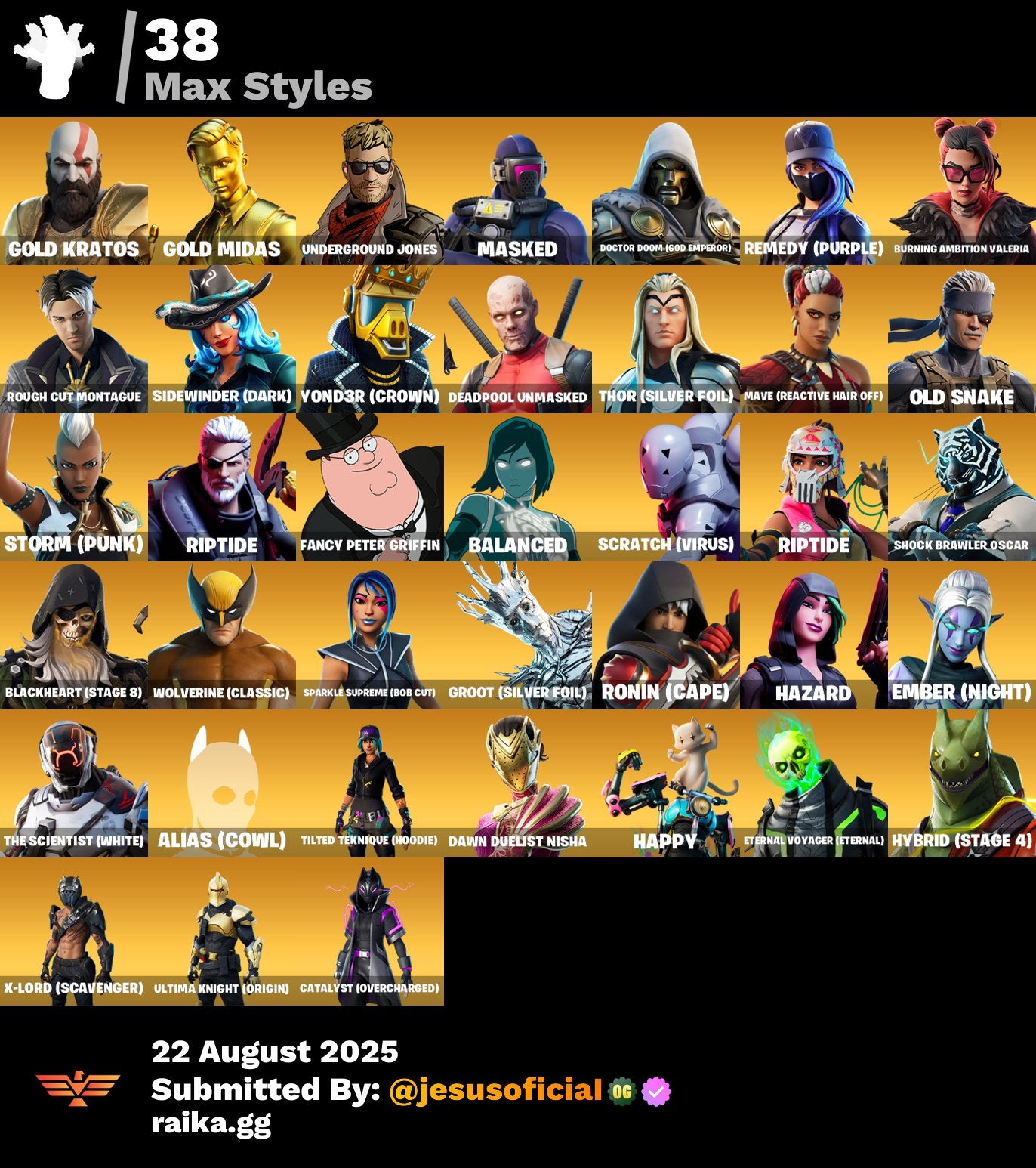CUENTA FORTNITE 136 SKINS "GOLD MIDAS + NEO VERSA + HACHA DE KRATOS + RISA DE BURRO"