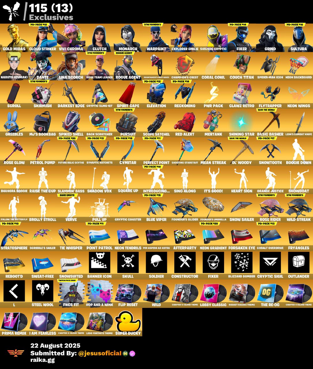 CUENTA FORTNITE 214 SKINS "GOLD MIDAS + JORDANS + STW OG + JUSTICIA NARANJA:"