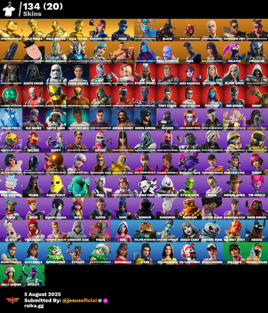 CUENTA FORTNITE 134 SKINS "GOLD MIDAS + PASE MARVEL + RISA DE BURRO"
