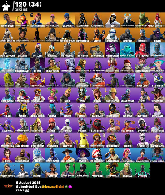 CUENTA FORTNITE 120 SKINS "TRAVIS SCOTT + TOMA LA L + FRESH"