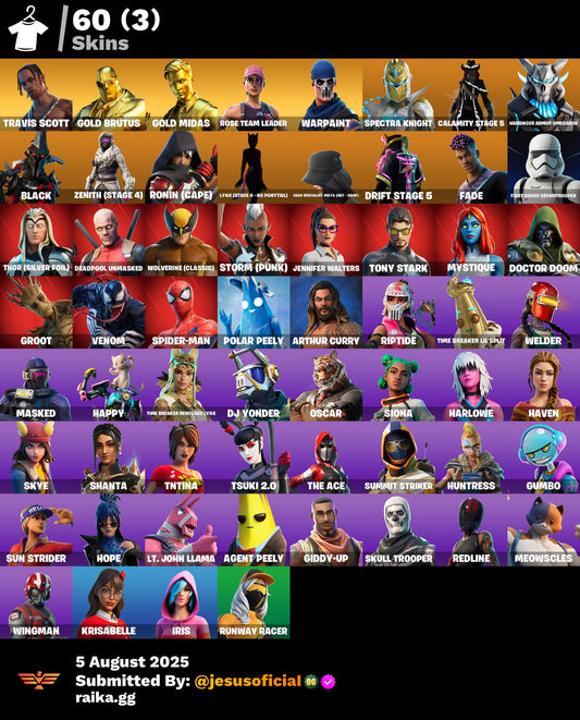 CUENTA FORTNITE 60 SKINS "TRAVIS SCOTT + GOLD MIDAS + STW OG"