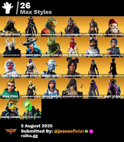 CUENTA FORTNITE 74 SKINS "POLO PRODIGY + TOMA LA L + THE REAPER"