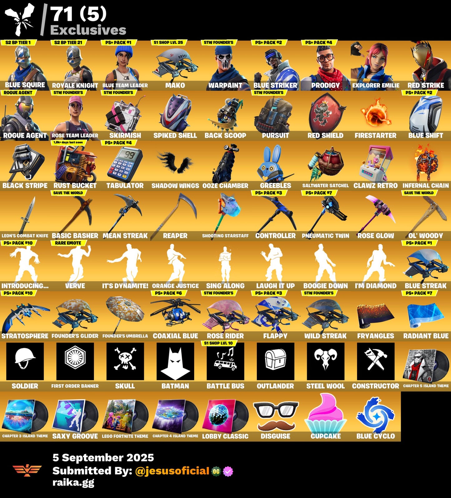 CUENTA FORTNITE 107 SKINS "BLUE SQUIRES + RISA DE BURRO + STW OG + JELTY"