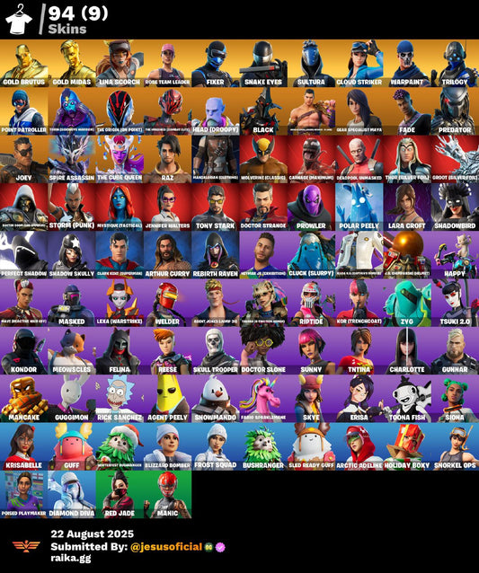 CUENTA FORTNITE 94 SKINS "STW OG + PASE MARVEL OG + LARA CROFT"