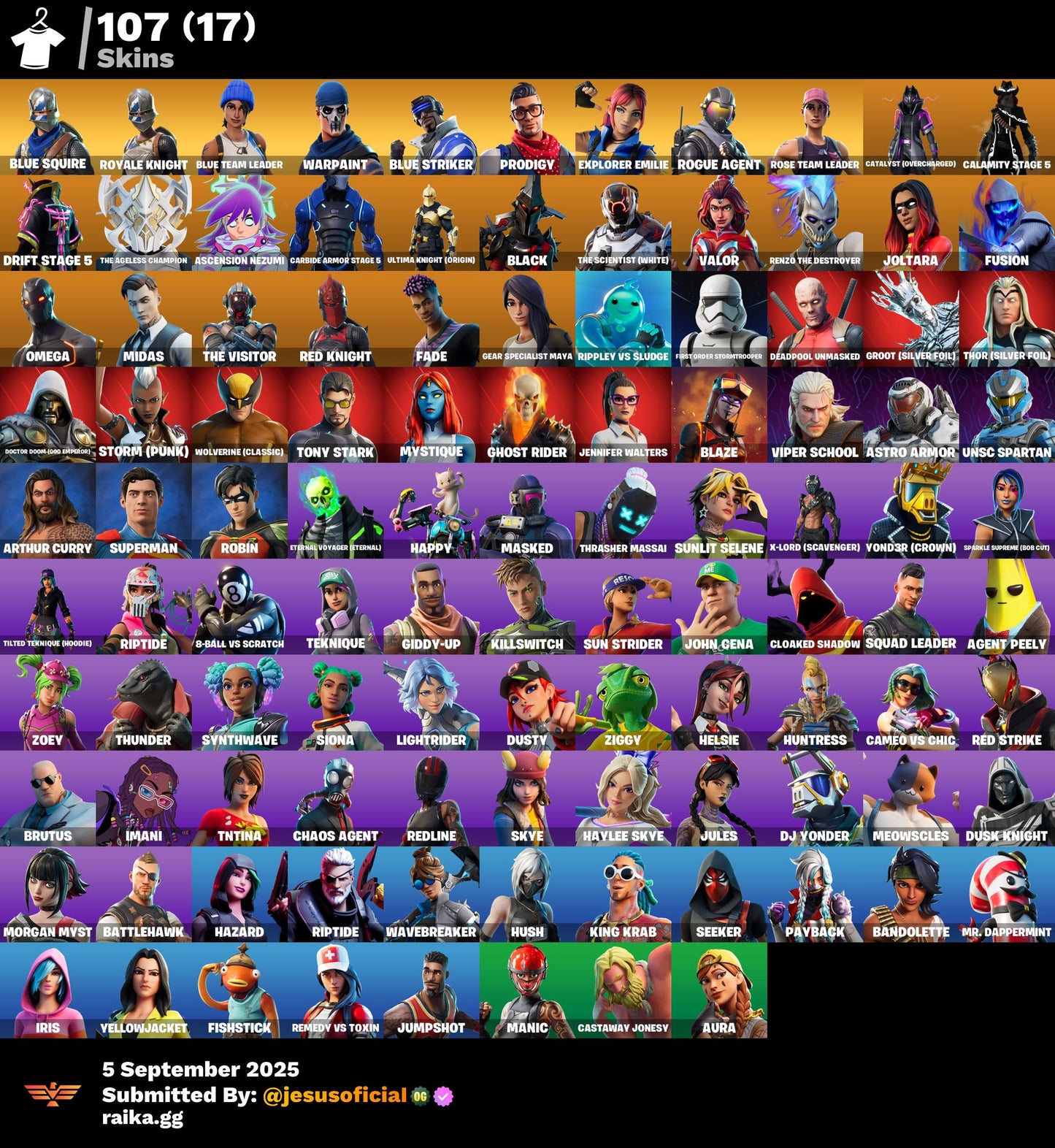 CUENTA FORTNITE 107 SKINS "BLUE SQUIRES + RISA DE BURRO + STW OG + JELTY"