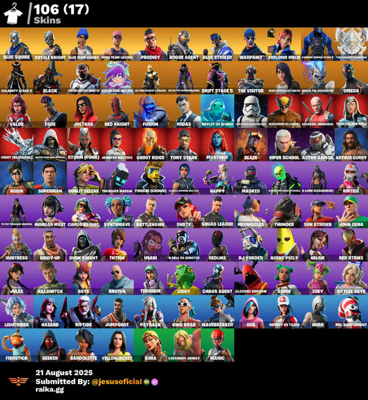 CUENTA FORTNITE 106 SKINS "BLUE SQUIRES + RISA DE BURRO + STW OG + JELTY"