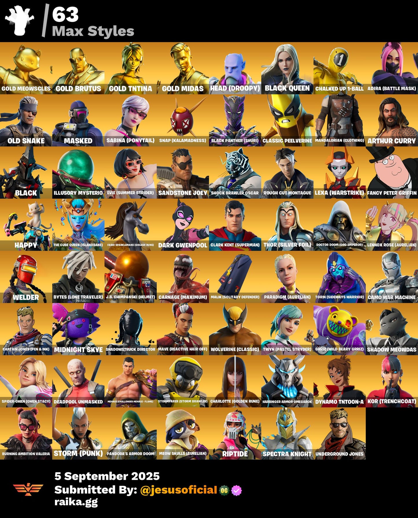 CUENTA FORTNITE 134 SKINS "GOLD MIDAS + PASE MARVEL + RISA DE BURRO"