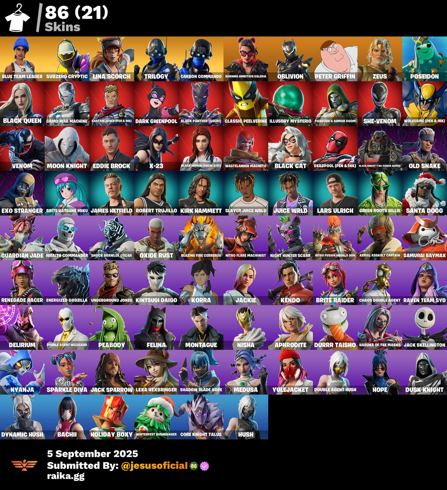 CUENTA FORTNITE 86 SKINS "JELTY + LINA SCORCH + TRILOGY"