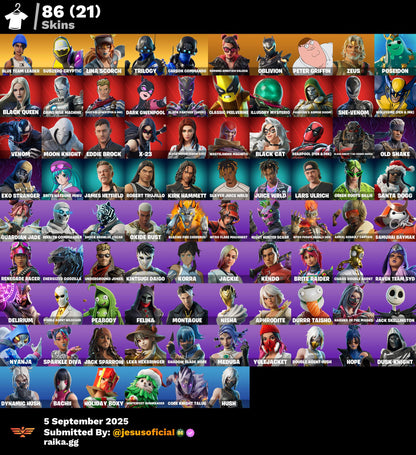 CUENTA FORTNITE 86 SKINS "JELTY + LINA SCORCH + TRILOGY"