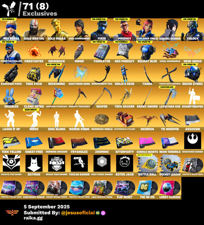CUENTA FORTNITE 136 SKINS "GOLD MIDAS + NEO VERSA + HACHA DE KRATOS + RISA DE BURRO"
