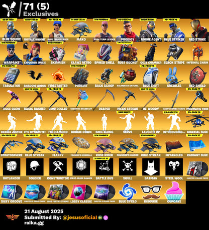 CUENTA FORTNITE 106 SKINS "BLUE SQUIRES + RISA DE BURRO + STW OG + JELTY"