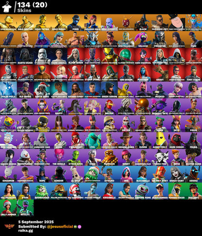 CUENTA FORTNITE 134 SKINS "GOLD MIDAS + PASE MARVEL + RISA DE BURRO"