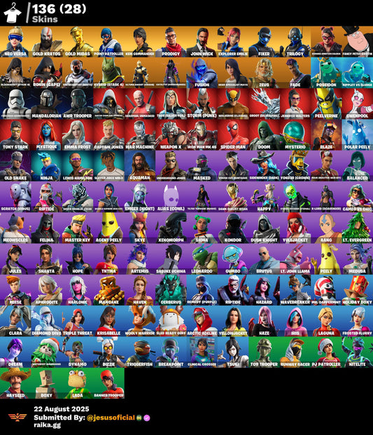 CUENTA FORTNITE 136 SKINS "GOLD MIDAS + NEO VERSA + HACHA DE KRATOS + RISA DE BURRO"