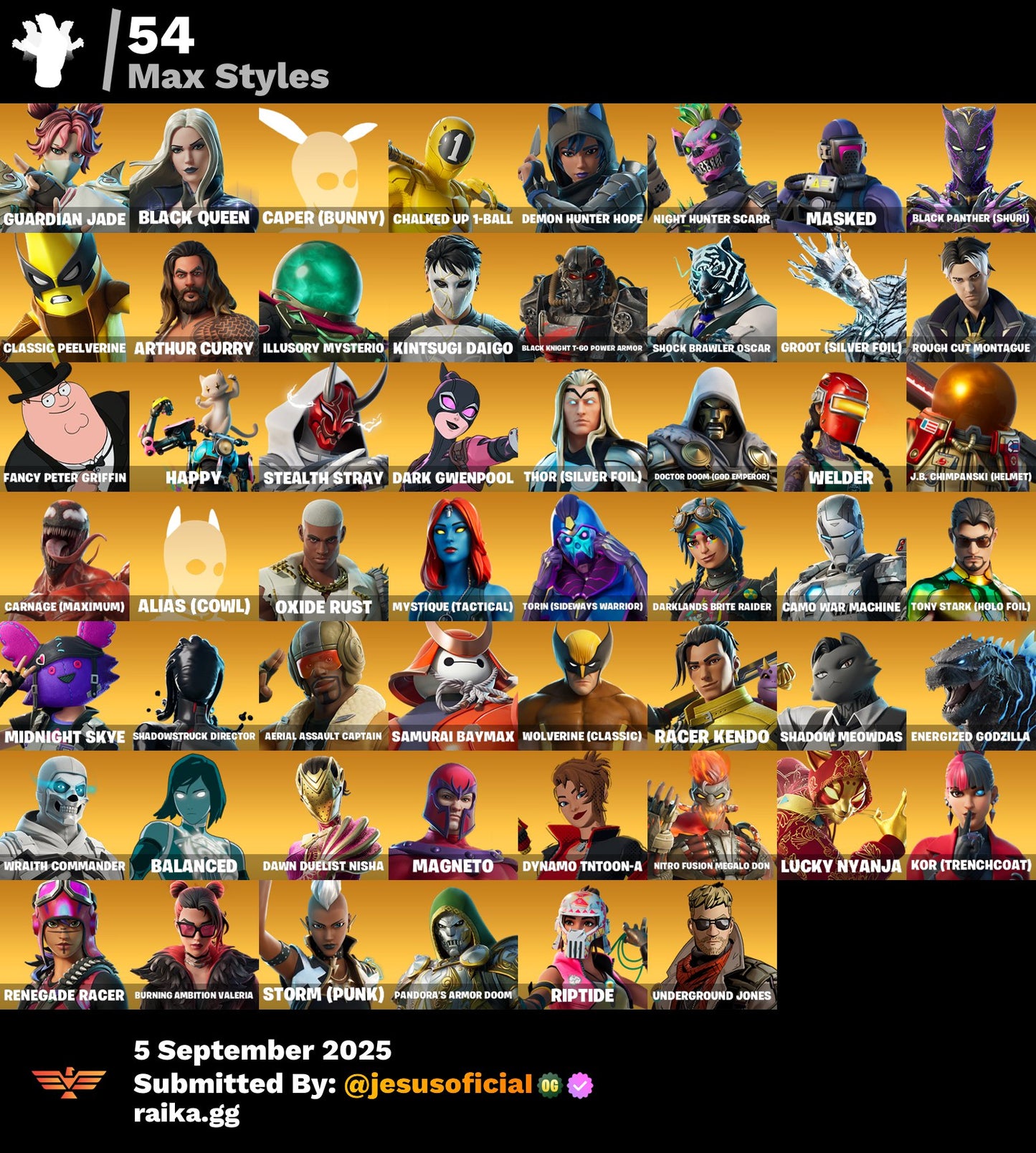 CUENTA FORTNITE 142 SKINS "JILL VALENTINE + PASE MARVEL OG + CLOUD STRIKER"