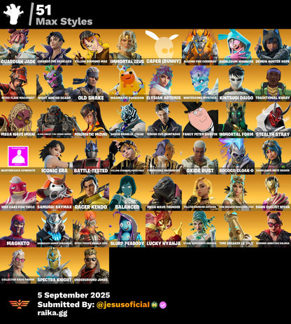 CUENTA FORTNITE 96 SKINS "FNCS RENEGADA + PETER GRIFIN + PASE DE LOS DIOSES"
