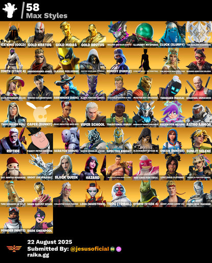 CUENTA FORTNITE 216 SKINS "CHUN-LI + HACHA DE KRATOS + RISA DE BURRO"