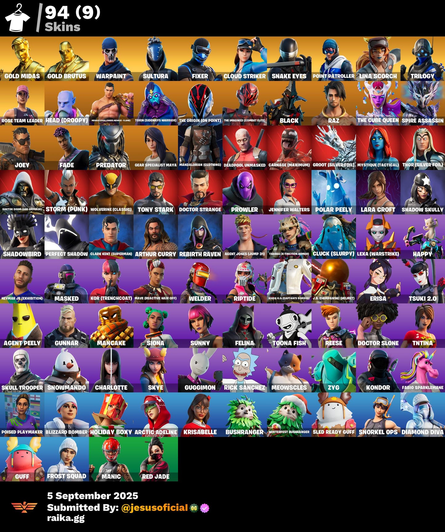 CUENTA FORTNITE 94 SKINS "STW OG + PASE MARVEL OG + LARA CROFT"