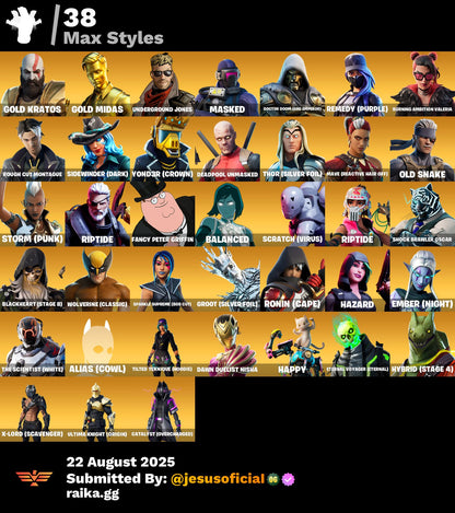 CUENTA FORTNITE 136 SKINS "GOLD MIDAS + NEO VERSA + HACHA DE KRATOS + RISA DE BURRO"