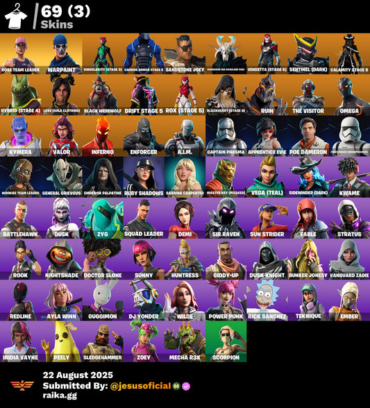CUENTA FORTNITE 69 SKINS "STW OG + BANANIN + DERIVA"