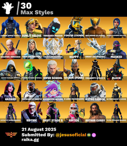 CUENTA FORTNITE 106 SKINS "BLUE SQUIRES + RISA DE BURRO + STW OG + JELTY"